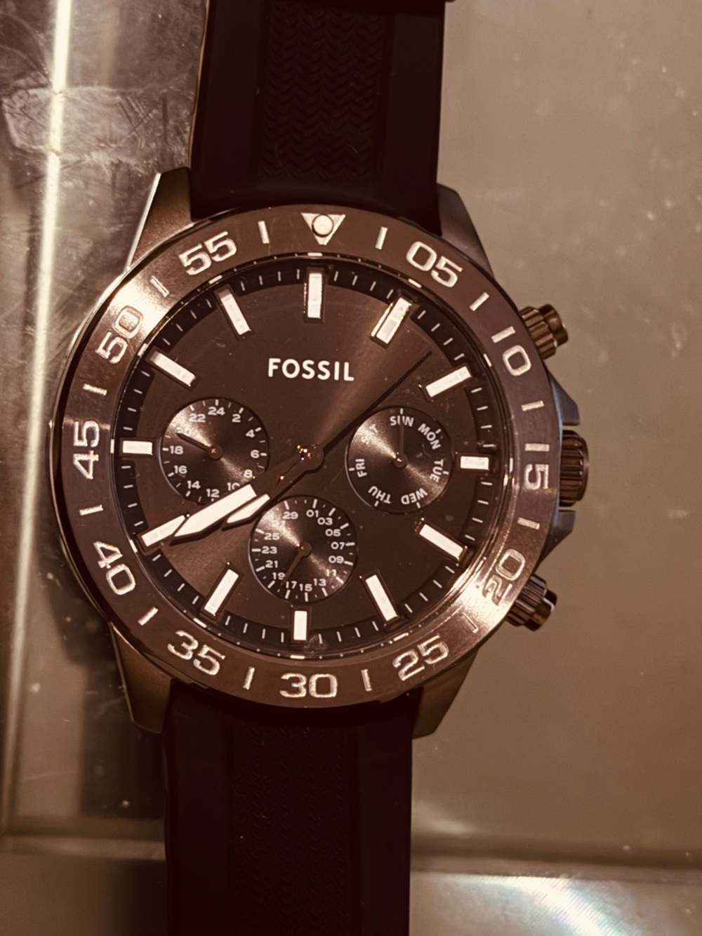 Fossil Black Silicone Chronograph Watch